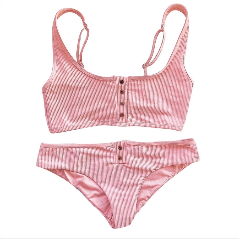 Knit ribbed pink bikini NWOT - Picture 2 of 3